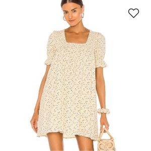 MAJORELLE x Revolve Giovanna Pale Yellow Smock Floral Mini Dress Small